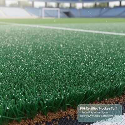 Terreno artificiale di hockey certificato FIH con 17 mm di altezza della pila Spruzzatura d'acqua Senza metalli pesanti per un gioco costante