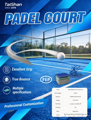 Erba sintetica per padel certificata FEP, altezza ciuffo 12 mm, alta densità, per campi professionali